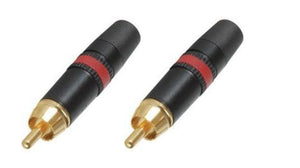 2 NEW Neutrik Rean NYS373-2 RCA Male Phono Plug Black w/ Gold Contacts- Red Ring