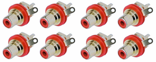 (8 PACK) REAN NYS367-2 RCA Panel Mount Jack w/ Gold Plated Contacts - RED