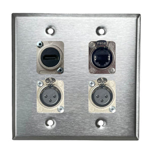 PROCRAFT DPL-4X-VAR 2 Gang Stainless Pro Audio Installation Wall Plate Loaded, Made in the USA