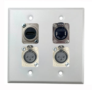 PROCRAFT DPL-4X-VAR 2 Gang Stainless Pro Audio Installation Wall Plate Loaded, Made in the USA