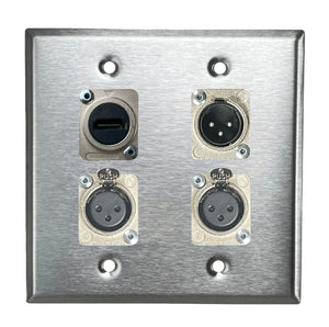 PROCRAFT DPL-4X-VAR 2 Gang Stainless Pro Audio Installation Wall Plate Loaded, Made in the USA