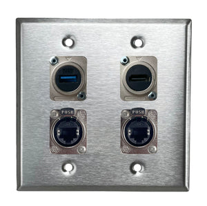 PROCRAFT DPL-4X-VAR 2 Gang Stainless Pro Audio Installation Wall Plate Loaded, Made in the USA