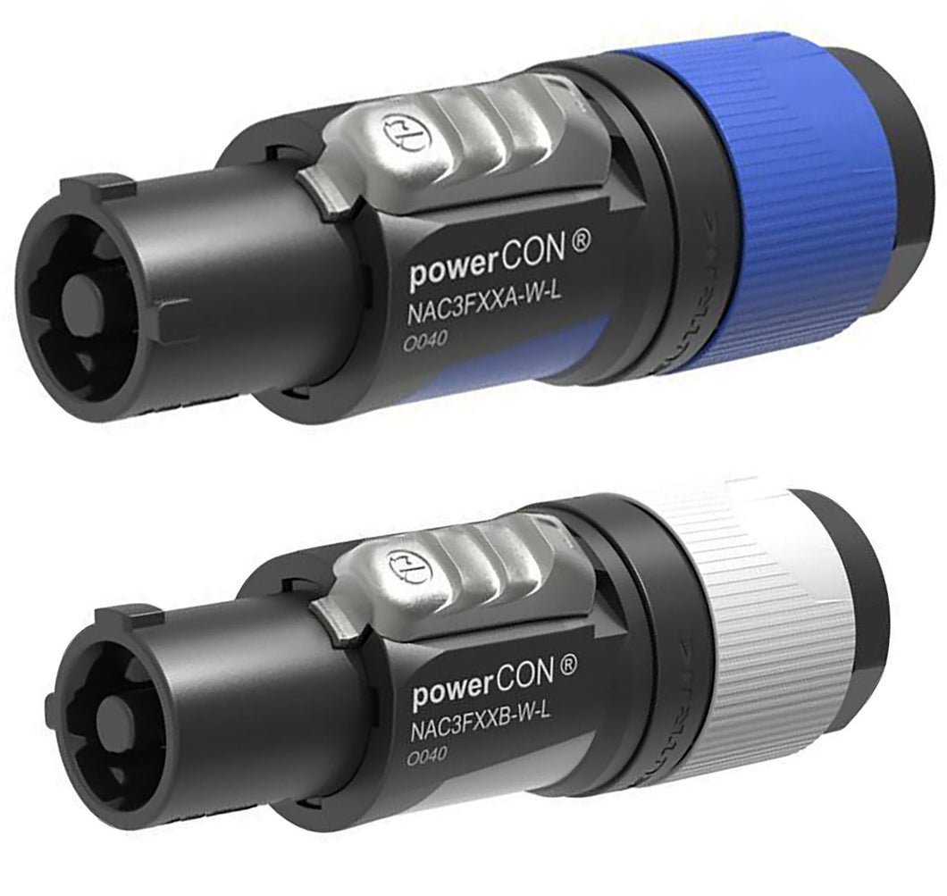(Pairs) Neutrik NAC3FXXA-W-L (IN) & NAC3XXB-W-L (OUT) 20A Locking AC PowerCon Cable Connectors Kit