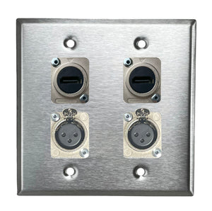 PROCRAFT DPL-4X-VAR 2 Gang Stainless Pro Audio Installation Wall Plate Loaded, Made in the USA