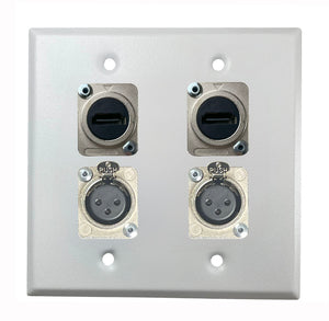 PROCRAFT DPL-4X-VAR 2 Gang Stainless Pro Audio Installation Wall Plate Loaded, Made in the USA