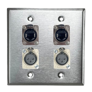 PROCRAFT DPL-4X-VAR 2 Gang Stainless Pro Audio Installation Wall Plate Loaded, Made in the USA