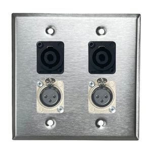 PROCRAFT DPL-4X-VAR 2 Gang Stainless Pro Audio Installation Wall Plate Loaded, Made in the USA