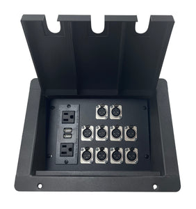 PROCRAFT LARGE 3 HOLE LID FEED-THRU RECESSED Stage Pocket/Floor Box w/ 1) WIRED AC 10) XLR FEMALE
