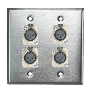 PROCRAFT DPL-4X-VAR 2 Gang Stainless Pro Audio Installation Wall Plate Loaded, Made in the USA