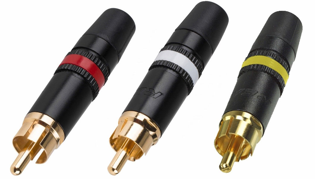 New Neutrik Rean NYS373-4, -9, -2 RCA Male Phono Plug (Yellow, White,Red Ring)