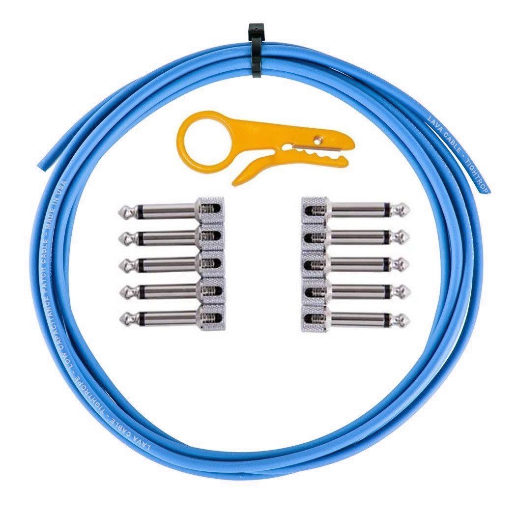 LAVA CABLES LCTRKTCB Tightrope DIY High End Pedalboard Cable Kit - 10 foot - Blue / Right Angle Solderless Connections