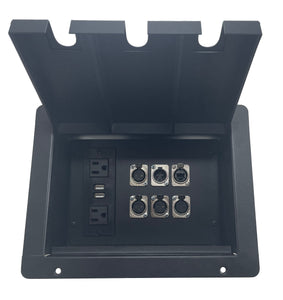PROCRAFT LARGE 3 HOLE LID FEED-THRU RECESSED Stage Pocket/Floor Box w/1) WIRED AC 4)XF 1)XM 1)RJ