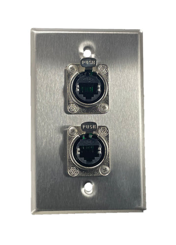 PROCRAFT SPL-2RJ45-SS 1 Gang Stainless Steel Wall Plate Loaded w/ 2) ProCraft RJ45 Feed/Pass Thru