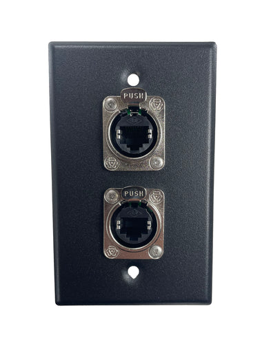 PROCRAFT SPL-2RJ45-BK 1 Gang Black Wall Plate Loaded w/ 2) ProCraft RJ45 Feed/Pass Thru