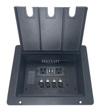 PROCRAFT 3 HOLE LID FLOOR POCKET W/ 1) WIRED AC 1) 4 CHANNEL XLR FEMALE CAT5 EXTENDER SNAKE