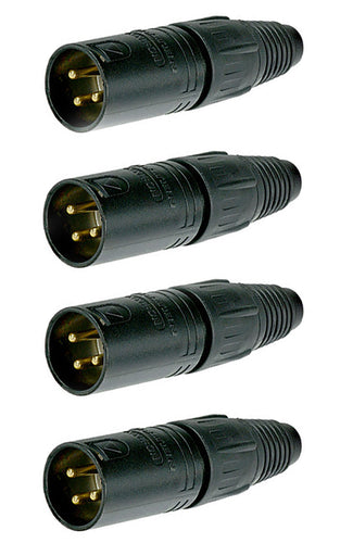 4 Pack NEUTRIK NC3MX-B 3-Pin XLR Male Cable Mount Connector -Black Shell Gold Pins