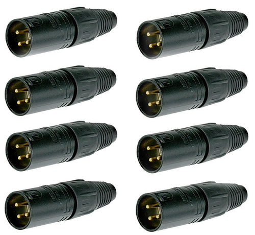 8 Pack NEUTRIK NC3MX-B 3-Pin XLR Male Cable Mount Connector -Black Shell Gold Pins