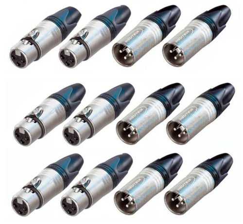(6 EACH) NEUTRIK NC3MXX 3-Pin XLRM & NC3FXX 3-Pin XLRF Cable Mount - Nickel