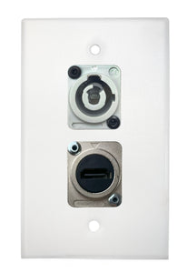 White PROCRAFT SPL-2X-WH-VAR 1 Gang Stainless Pro Audio Installation Wall Plate Loaded, Made in the USA