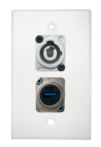 White PROCRAFT SPL-2X-WH-VAR 1 Gang Stainless Pro Audio Installation Wall Plate Loaded, Made in the USA