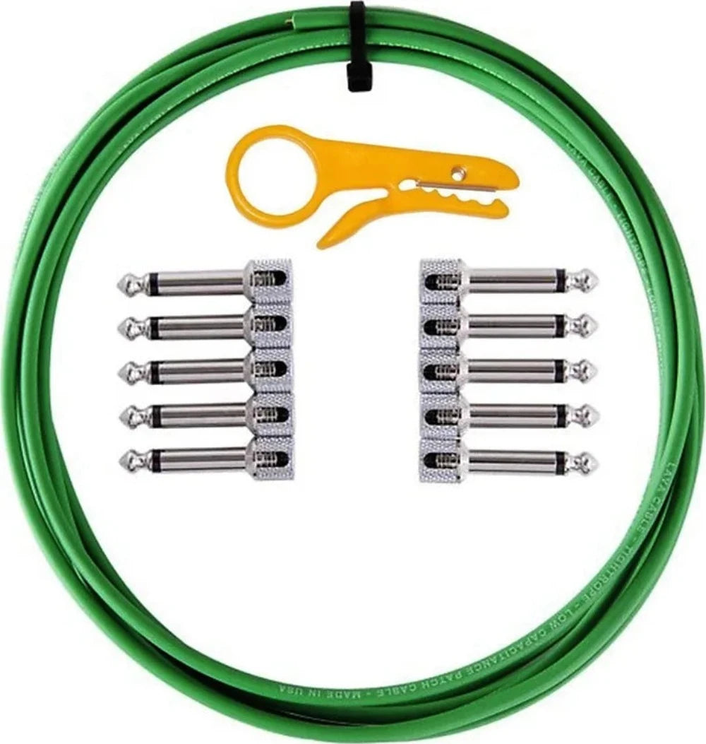 LAVA CABLES LCTRKTG Tightrope DIY High End Pedalboard Cable Kit - 10 foot - Green / Right Angle Solderless Connections