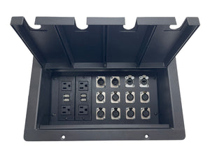PROCRAFT JUMBO 4 HOLE LID FEED-THRU RECESSED Stage Pocket/Floor Box w/ 2) WIRED AC 8) XLR Female 2) XLR Male 2) RJ45
