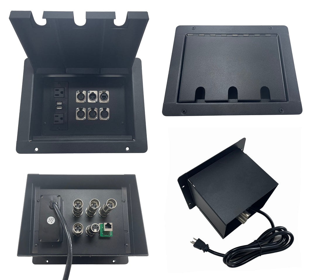 PROCRAFT LARGE 3 HOLE LID FEED-THRU RECESSED Stage Pocket/Floor Box w/1) WIRED AC 4)XF 1)XM 1)RJ