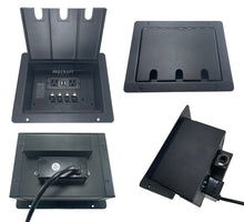 PROCRAFT 3 HOLE LID FLOOR POCKET W/ 1) WIRED AC 1) 4 CHANNEL XLR FEMALE CAT5 EXTENDER SNAKE