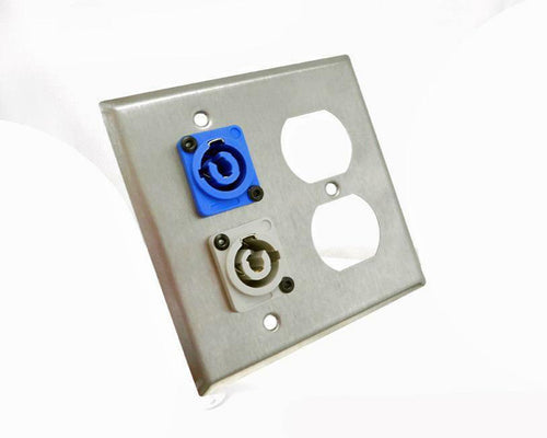 ProCraft 2 Gang Stainless Wall Plate AC Duplex Neutrik PowerCon In Blue Out Gray