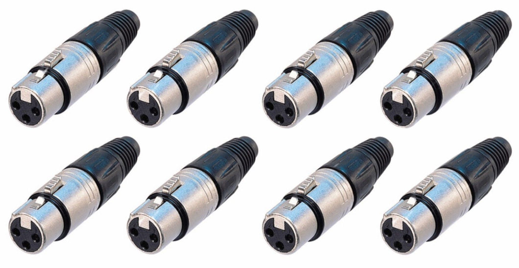 (8 PACK) NEUTRIK NC3FX 3-Pin XLR Female Cable Mount Connector - Nickel Shell