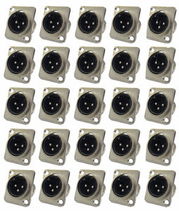 (25 PACK) PROCRAFT PXLRMP "D" Type Panel Mount XLRM Connector w/ Nickel Shell
