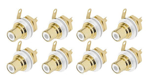 (8 PACK) REAN NYS367-9 RCA Panel Mount Jack w/ Gold Plated Contacts - WHITE