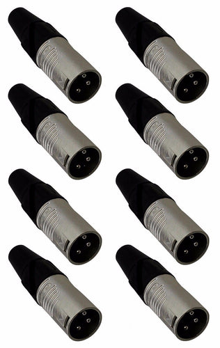 (8 PACK) REAN RC3M 3-Pin XLR Male Cable Mount LO-Z Connector - Nickel Shell