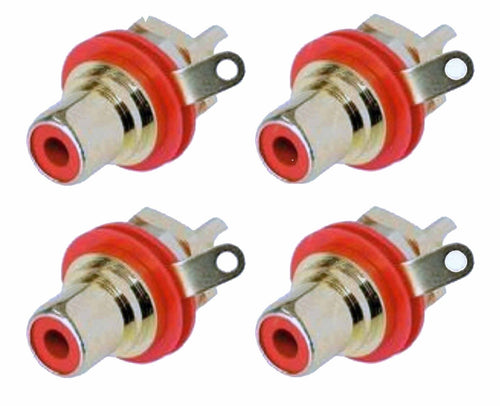 (4 PACK) REAN NYS367-2 RCA Panel Mount Jack w/ Gold Plated Contacts - RED