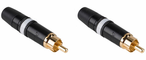 2 Neutrik Rean NYS373-9 RCA Male Phono Plug, Black w/ Gold Contacts - White Ring