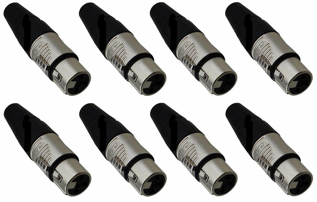 (8 PACK) REAN RC3F 3-Pin XLR Female Cable Mount LO-Z Connector - Nickel Shell