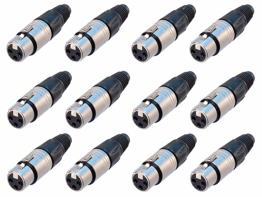 (12 PACK) NEUTRIK NC3FX 3-Pin XLR Female Cable Mount Connector - Nickel Shell