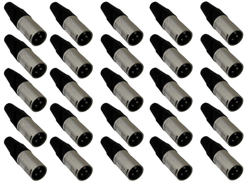 (25 PACK) REAN RC3M 3-Pin XLR Male Cable Mount LO-Z Connector - Nickel Shell