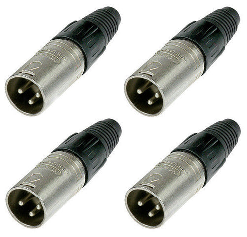 (4 PACK) NEUTRIK NC3MX 3-Pin XLR Male Cable Mount Connector - Nickel Shell
