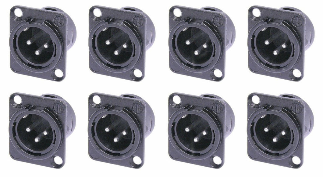 8 Pack) Neutrik NC3MD-L-BAG-1 Male 3 Pin XLR Chassis Panel-Blk w/Silver Contacts