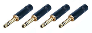 (4 PACK) REAN / NEUTRIK NYS228BG 1/4" Black TRS Stereo Cable Plug w/Gold Contacts