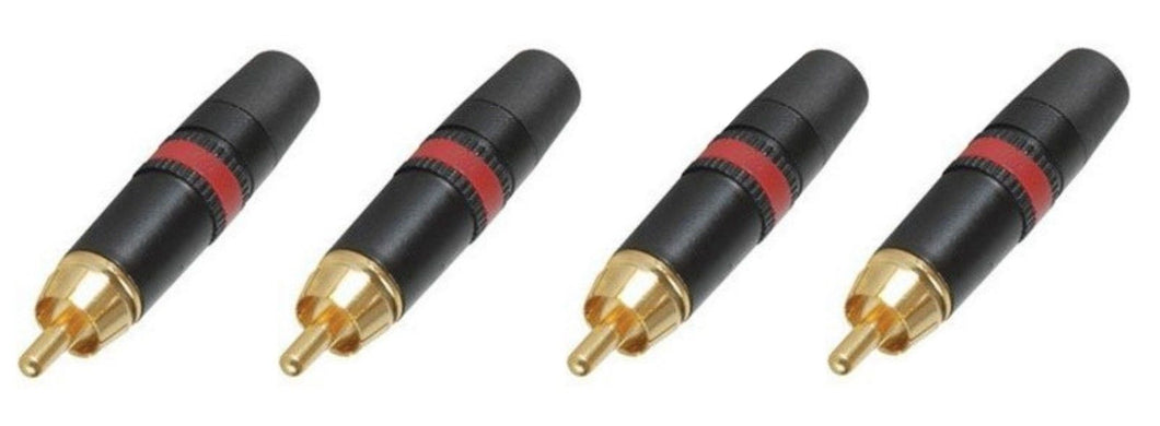 (4) Neutrik Rean NYS373-2  RCA Male Phono Plug Black w/ Gold Contacts - Red Ring