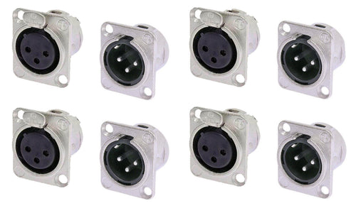 4 Pair Neutrik NC3FD-L-1 & NC3MD-L-1 3 Pin Female/Male XLR Panel Mic Connectors