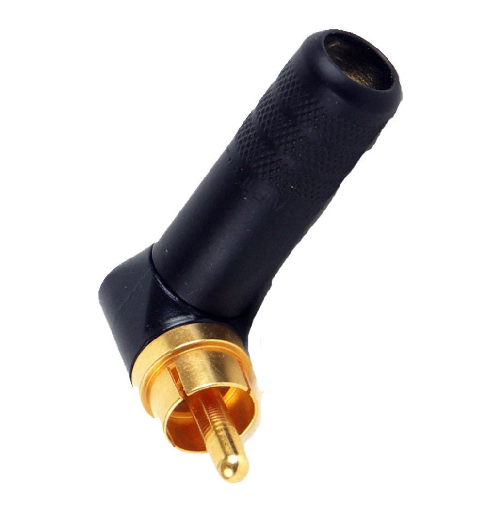 Switchcraft 3502RABAU Right Angle Cable Mnt. RCA Plug Solder Terminal Gold/Black