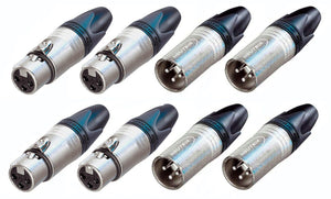 (4 EACH) NEUTRIK NC3MXX 3-Pin XLRM & NC3FXX 3-Pin XLRF Cable Mount - Nickel
