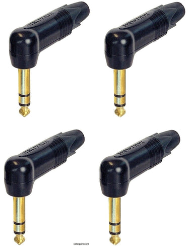 4 - Neutrik NP3RX-B Stereo Right Angle 1/4 Inch Plug Gold Contacts & Black Shell