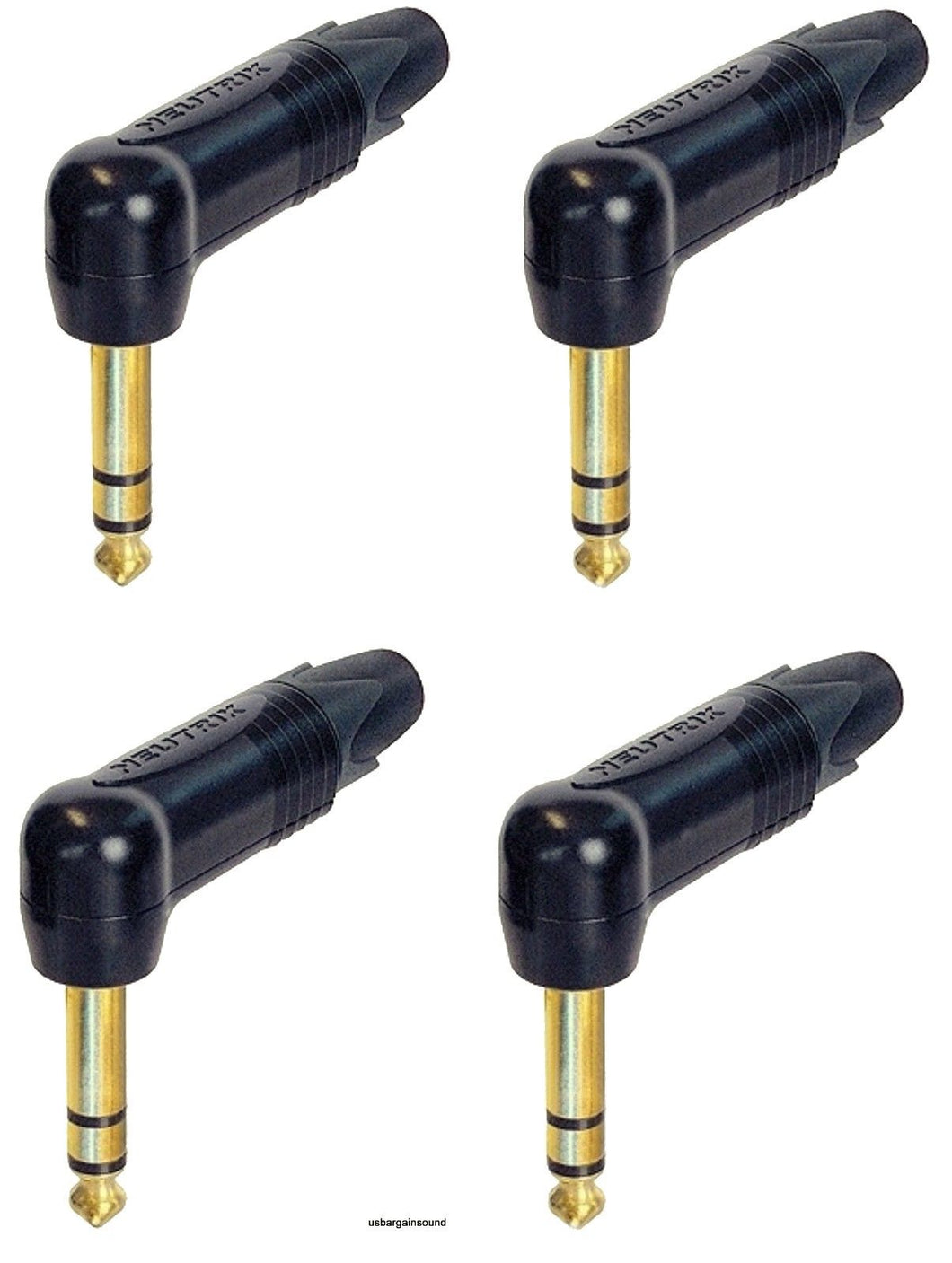 4 - Neutrik NP3RX-B Stereo Right Angle 1/4 Inch Plug Gold Contacts & Black Shell