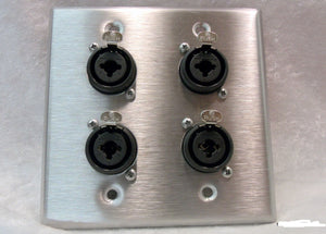 Stainless Steel Wall Plate with Four Neutrik NCJ6FI-S Combo XLR/1/4" Connectors