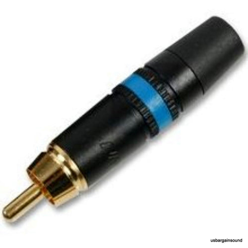 Neutrik Rean NYS373-6 RCA Male Plug with Gold Contacts - Black Shell W/Blue Ring