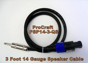 ProCraft (PSP14-3-QS) 3 Foot 14 Gauge Speaker Cable  Speakon to 1/4" USA Made
